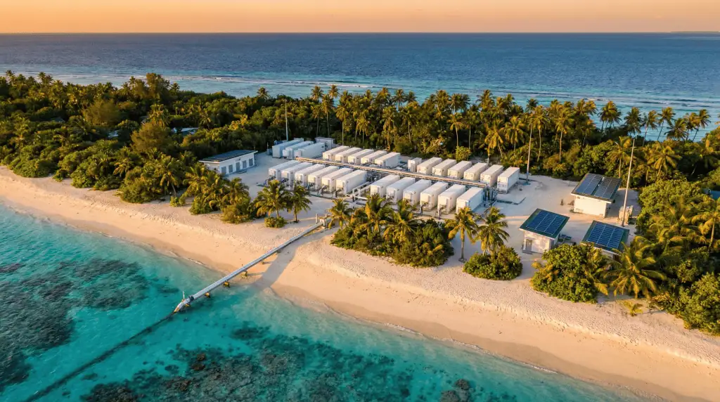Seawater desalination system on a tropical island community