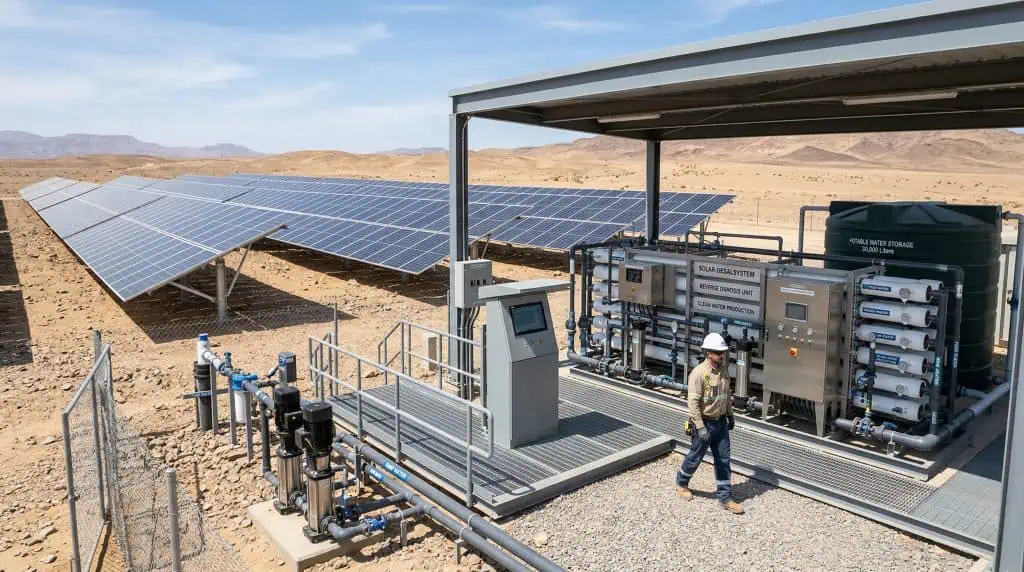 Solar-powered desalination system in remote location