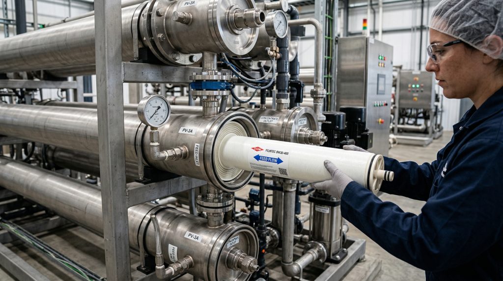 Reverse osmosis membrane elements and pressure vessels