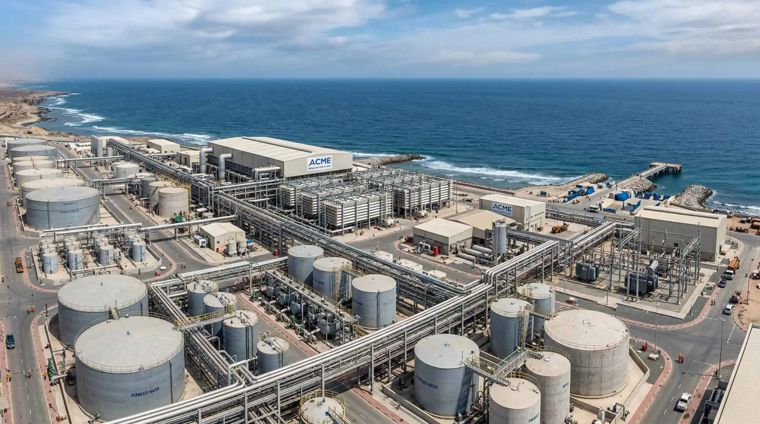 Large-scale desalination plant infrastructure