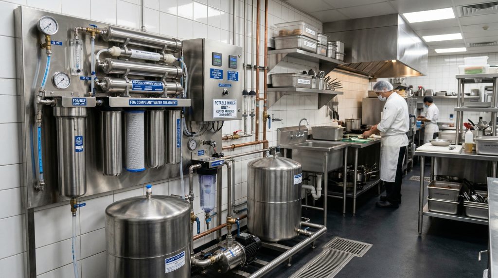 Commercial water treatment system in restaurant kitchen