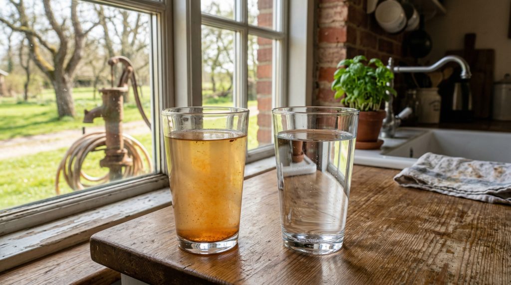 Iron contamination in well water comparison with filtered water